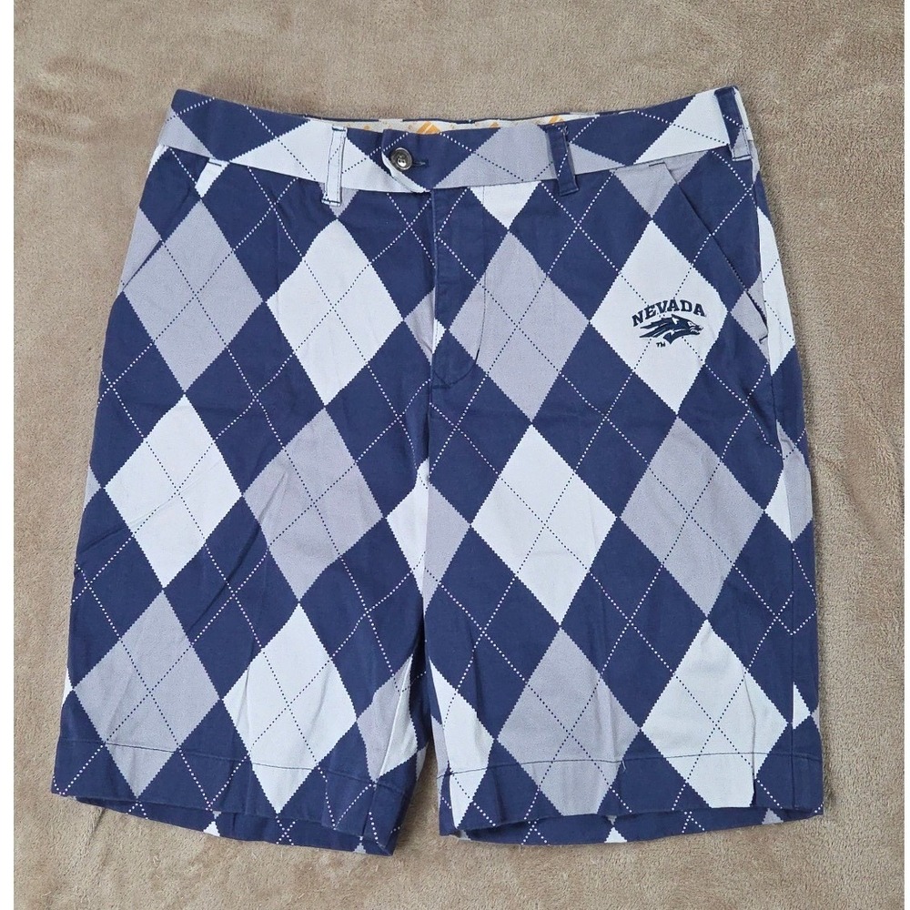 Loudmouth Argyle Golf Shorts Men 34 Blue Diamond Pattern nevada wplf pack EUC